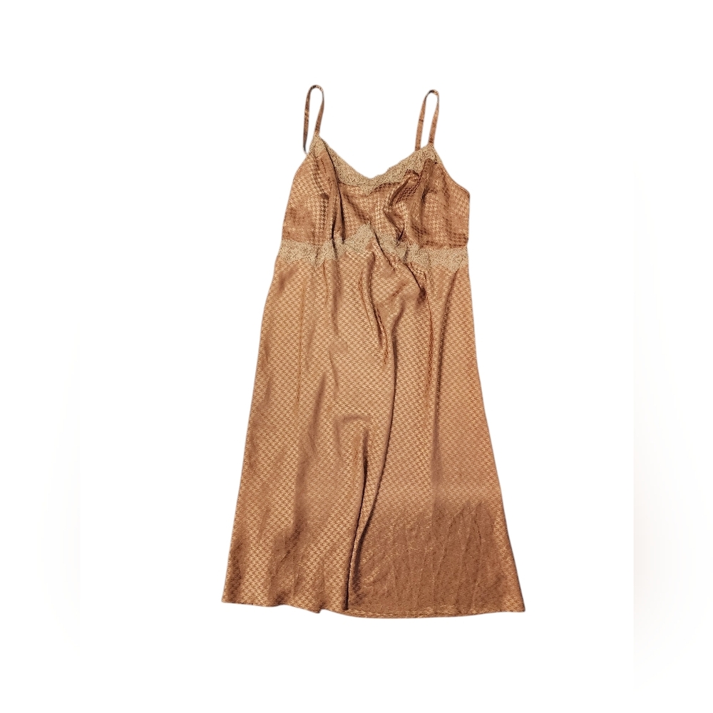 Torrid Tan Lace Trim Houndstooth Slip Midi Dress Satin.